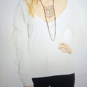 Chaser Long Ruffle Sleeve V Neck Soft Jersey Pullover Tee SIZE: MEDIUM-NWT